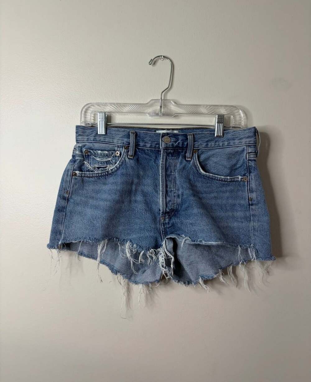 AGOLDE Parker Vintage Button Fly Distressed Cut Off Denim Shorts Size 27